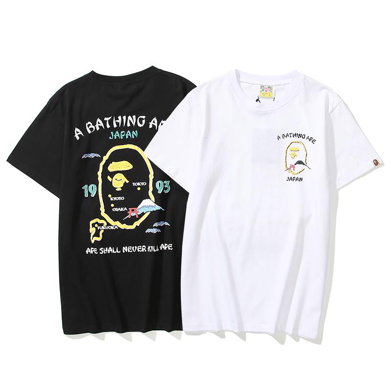 Bape Black, Pattern Print Graphic Crew Neck T-Shirt M